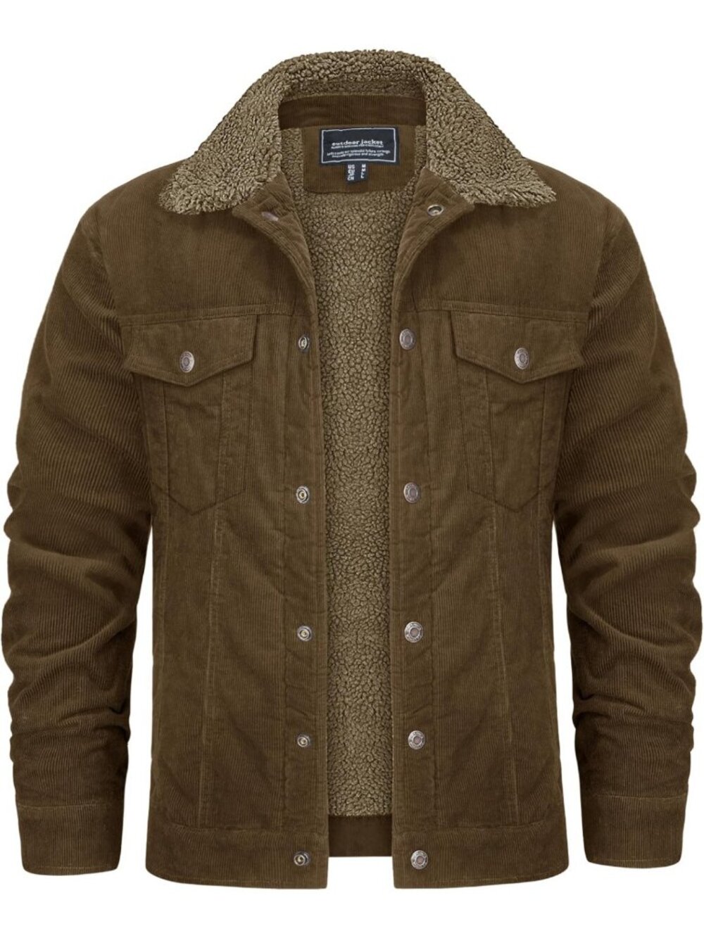 Men's Sherpa Lined Corduroy Jacket | Fleece Coat with 5 Pockets, Warm & Stylish